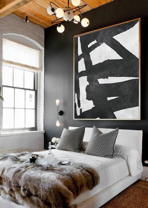 Original Artwork Extra Large Abstract Painting,Oversized Minimal Black And White Painting - Modern Paintings